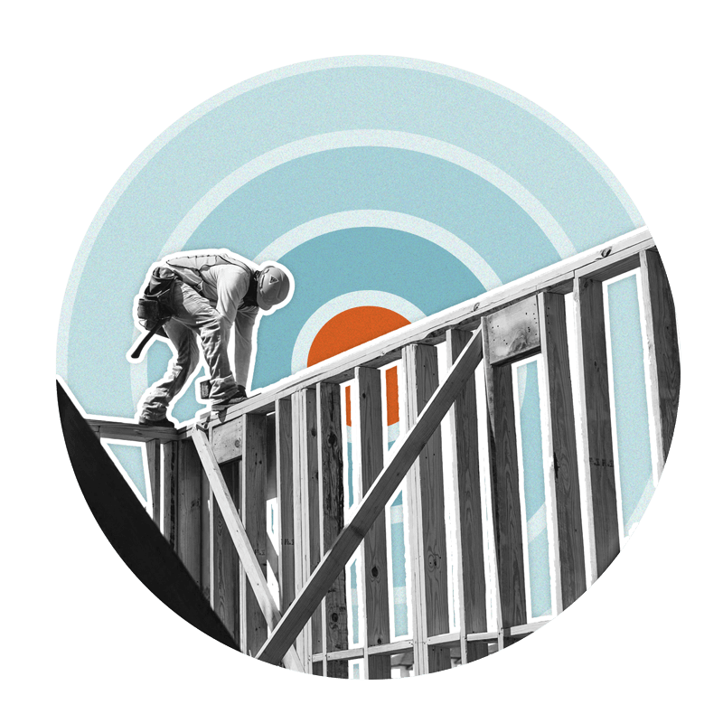 Worker on building frame symbolising property development funding in action